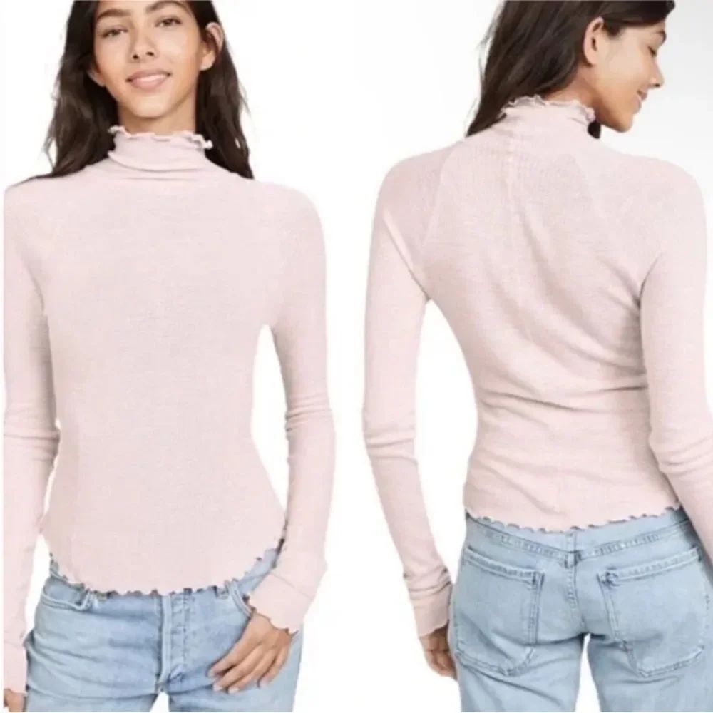 FREE PEOPLE | INTIMATELY Make It Easy Thermal Light Pink Movk Neck Top Women’s M